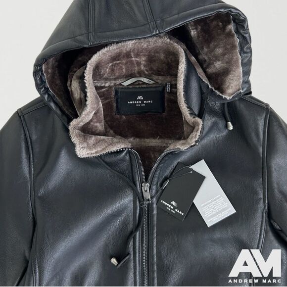 Andrew Marc **NWT**  Men's Jutland Faux Shearling-Lined Moto Jacket in Black - Picture 9 of 10